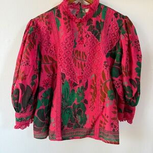 Farm Rio top, Med pink and green